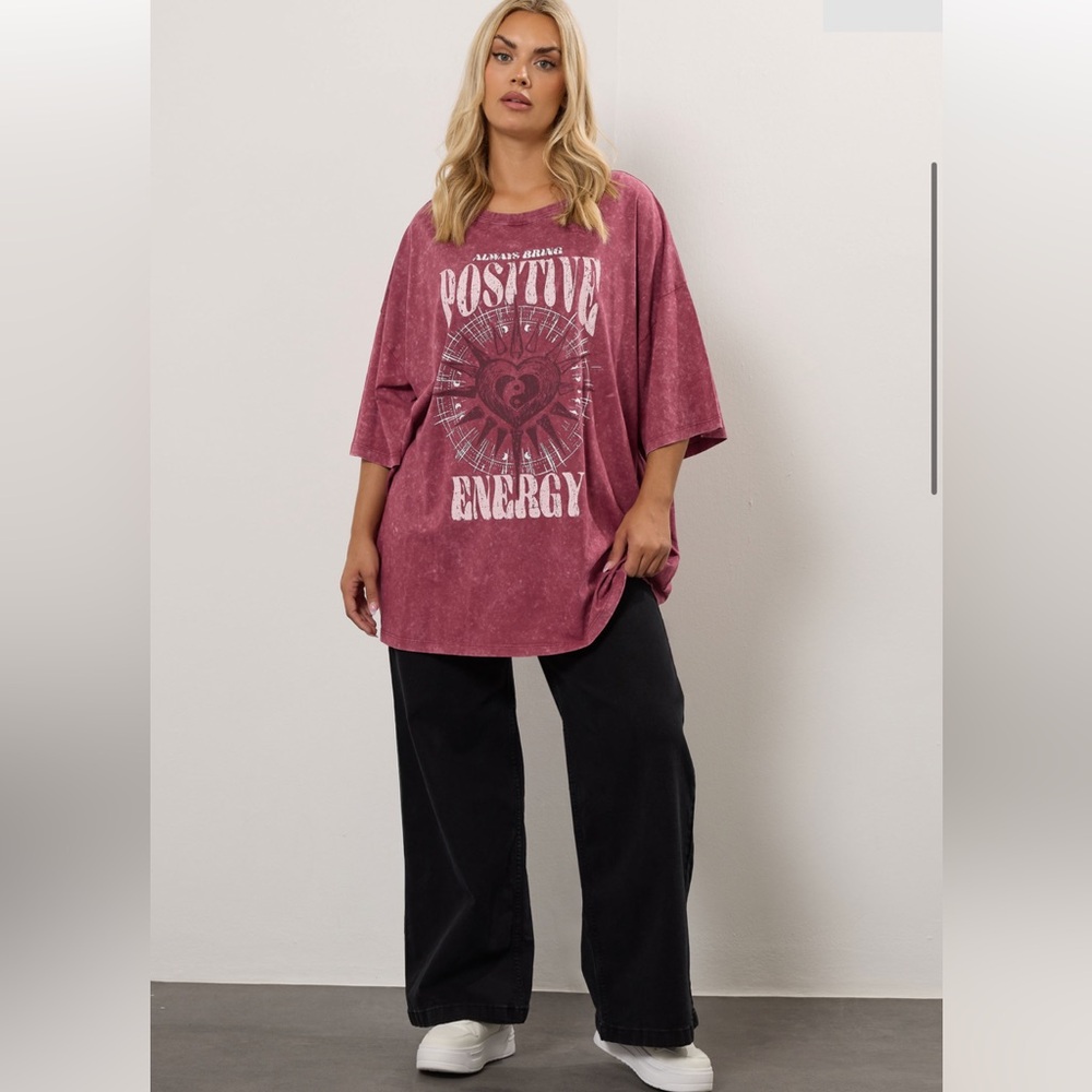 Women’s plus-size Pink & White “Positive Energy” Graphic Oversized T-shirt💜💜4X - Picture 3 of 6